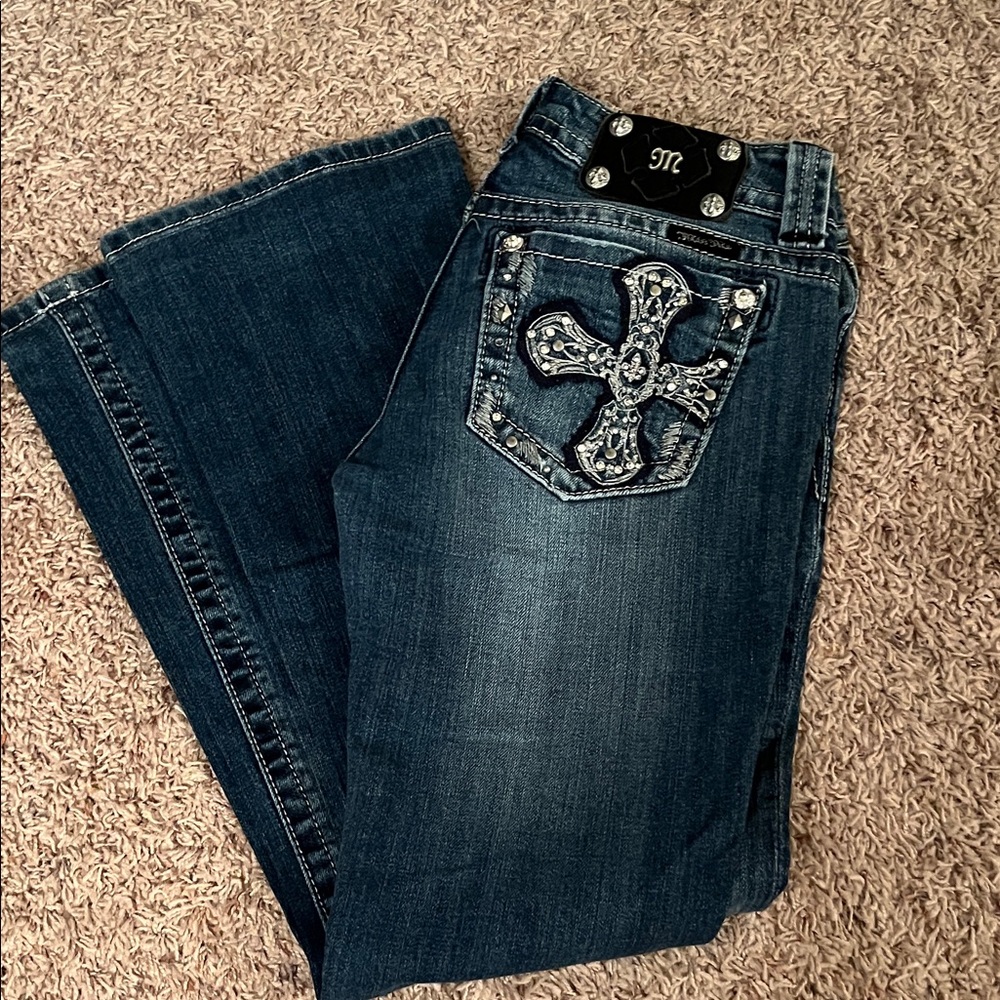 Miss Me Boot Cut Jeans with Embellished Pockets, 27